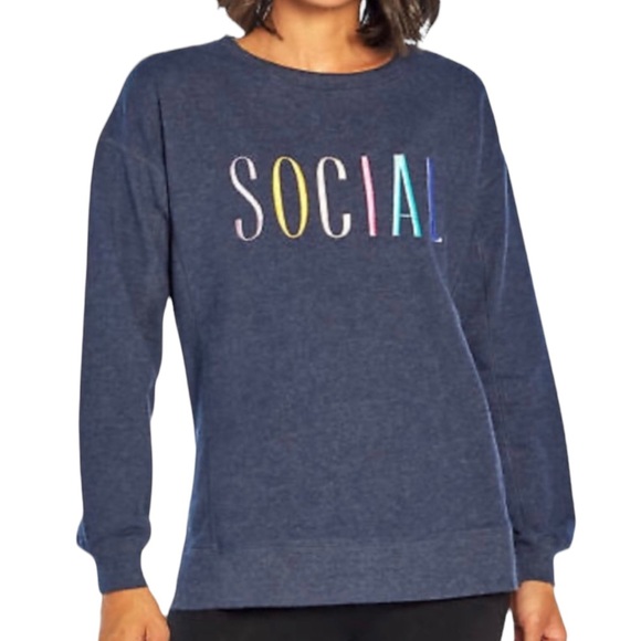 NWT Wildfox Social Sweatshirt Navy Blue Cotton Blend Statement Size Small - Picture 2 of 9